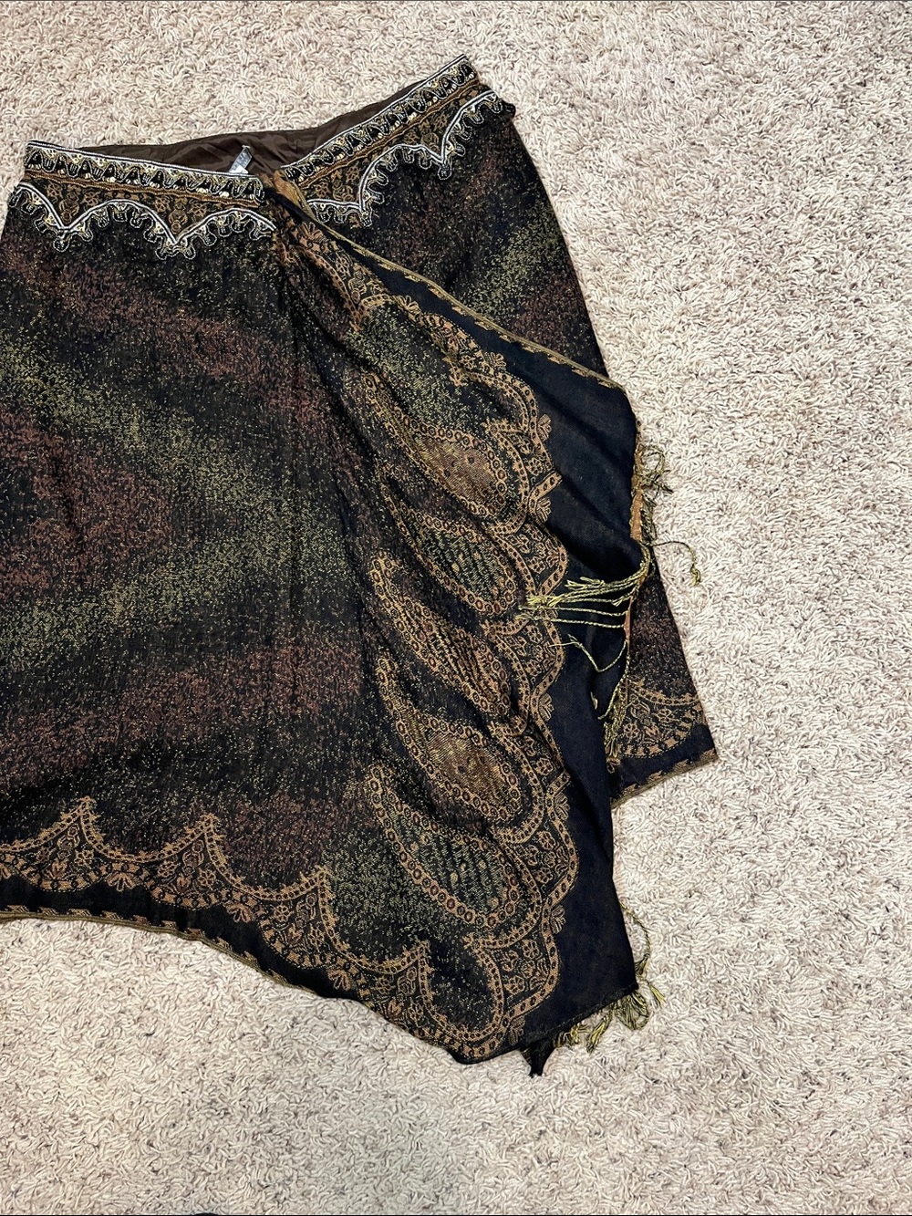 Vintage Alberto Makali Black & Brown Beaded & Fringed Scarf Skirt Women’s 14 - Picture 6 of 12